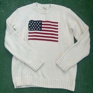 Classic Cream Sweater with American Flag Design